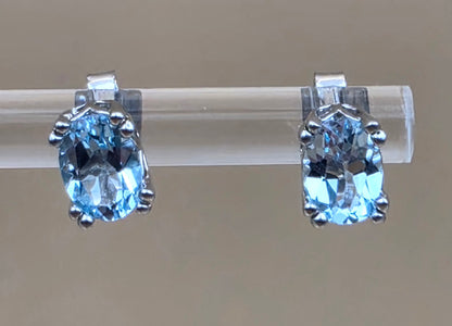 QVC Blue Topaz/Sterling Silver 5mm x 6mm Rectangle Stud Earrings