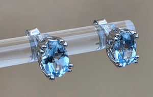 QVC Blue Topaz/Sterling Silver 5mm x 6mm Rectangle Stud Earrings
