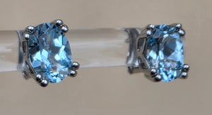 QVC Blue Topaz/Sterling Silver 5mm x 6mm Rectangle Stud Earrings