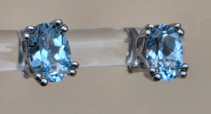 QVC Blue Topaz/Sterling Silver 5mm x 6mm Rectangle Stud Earrings