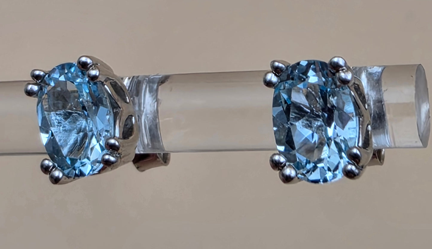 QVC Blue Topaz/Sterling Silver 5mm x 6mm Rectangle Stud Earrings