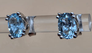 QVC Blue Topaz/Sterling Silver 5mm x 6mm Rectangle Stud Earrings