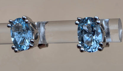 QVC Blue Topaz/Sterling Silver 5mm x 6mm Rectangle Stud Earrings