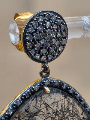 HSN Rutilated Quartz/Clear Crystal Pavè/Gold Plated Sterling Silver Dangle Earrings