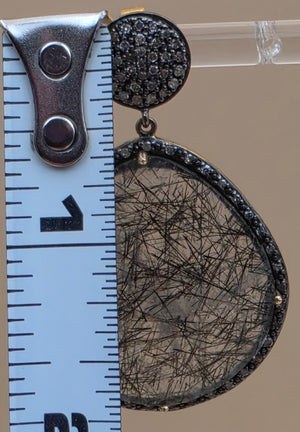 HSN Rutilated Quartz/Clear Crystal Pavè/Gold Plated Sterling Silver Dangle Earrings