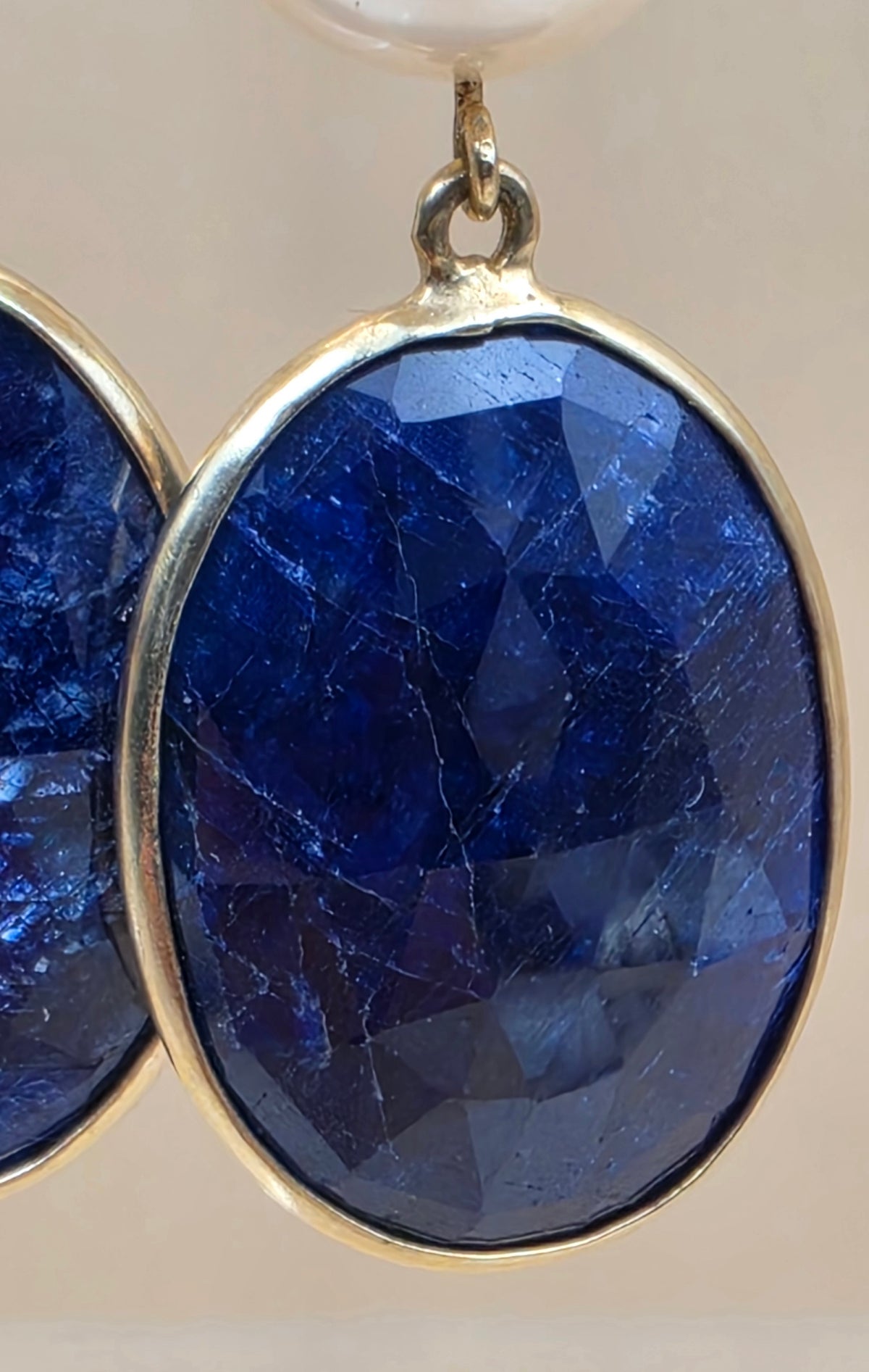 Faceted Blue Sapphire/Cultured Pearl/Sterling Silver 2.25" Dangle Earrings