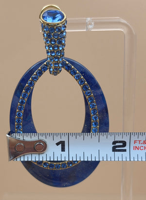 HEIDI DAUS Blue Swarovski Crystal/Gold Tone/Swirl Acrylic 3" Dangle Hoop Earrings
