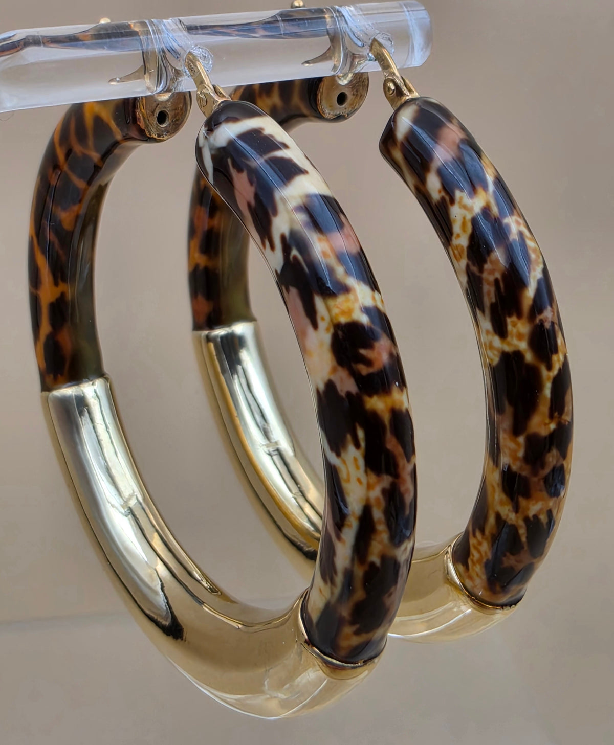 ROSS SIMONS Leopard Print/Gold Over Sterling Silver 1.75" Hoop Earrings