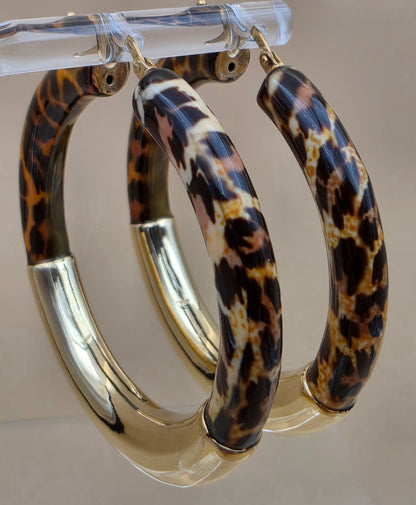 ROSS SIMONS Leopard Print/Gold Over Sterling Silver 1.75" Hoop Earrings