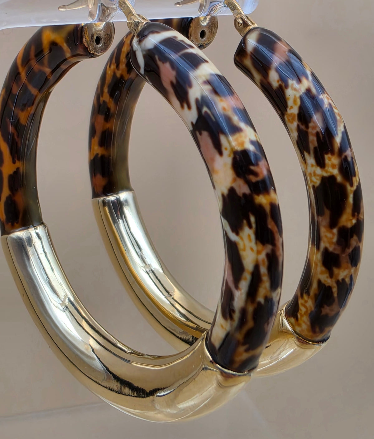 ROSS SIMONS Leopard Print/Gold Over Sterling Silver 1.75" Hoop Earrings