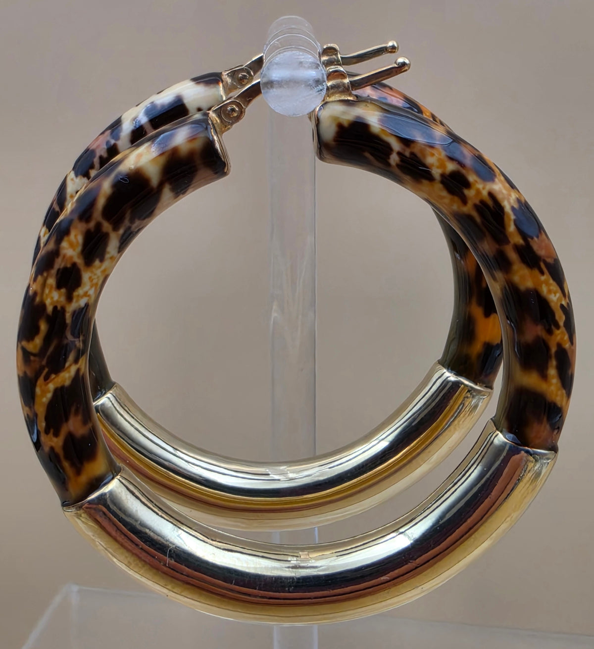 ROSS SIMONS Leopard Print/Gold Over Sterling Silver 1.75" Hoop Earrings