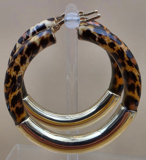 ROSS SIMONS Leopard Print/Gold Over Sterling Silver 1.75" Hoop Earrings
