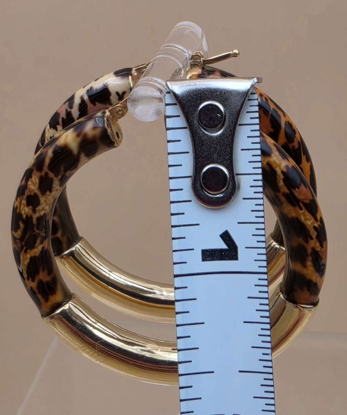 ROSS SIMONS Leopard Print/Gold Over Sterling Silver 1.75" Hoop Earrings