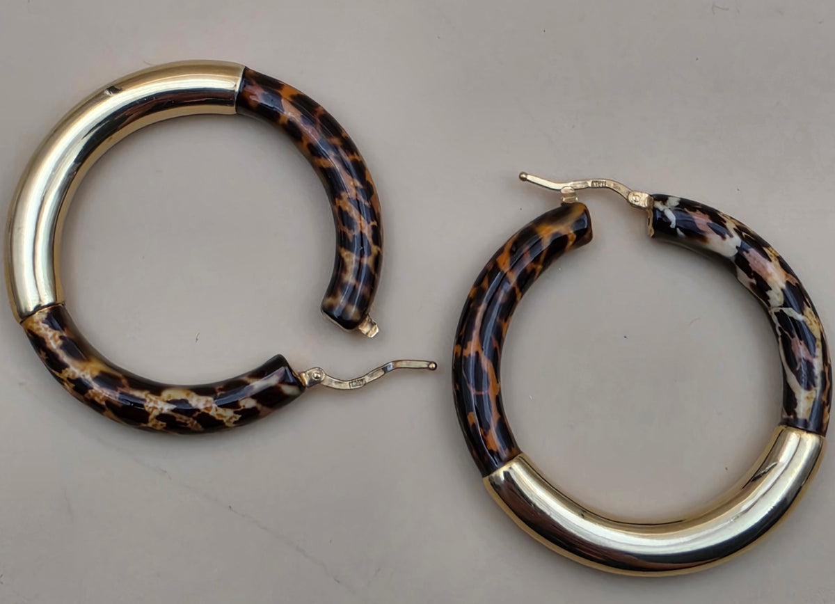 ROSS SIMONS Leopard Print/Gold Over Sterling Silver 1.75" Hoop Earrings