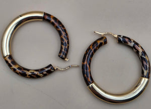 ROSS SIMONS Leopard Print/Gold Over Sterling Silver 1.75" Hoop Earrings