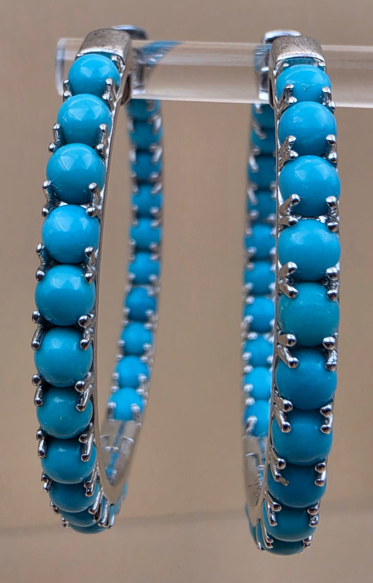 Sleeping Beauty Turquoise/Sterling Silver Inside Out 1.75" Hoop Earrings