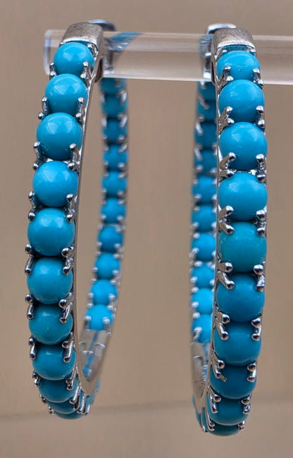 Sleeping Beauty Turquoise/Sterling Silver Inside Out 1.75" Hoop Earrings