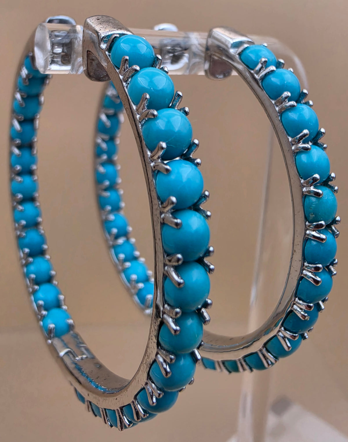 Sleeping Beauty Turquoise/Sterling Silver Inside Out 1.75" Hoop Earrings