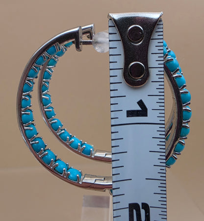 Sleeping Beauty Turquoise/Sterling Silver Inside Out 1.75" Hoop Earrings