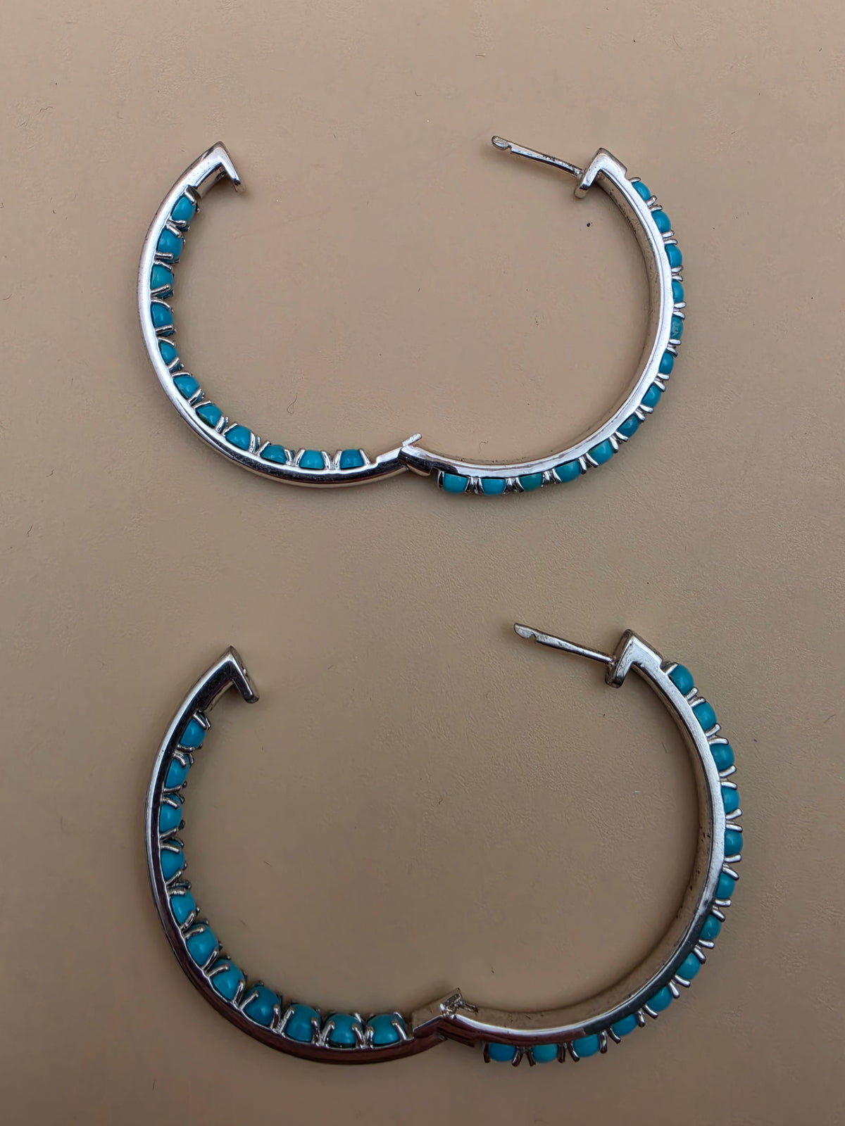 Sleeping Beauty Turquoise/Sterling Silver Inside Out 1.75" Hoop Earrings