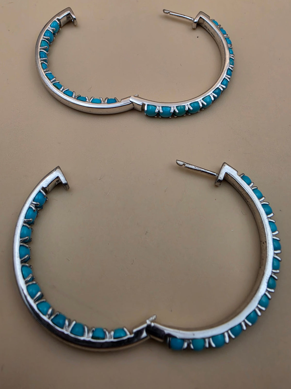 Sleeping Beauty Turquoise/Sterling Silver Inside Out 1.75" Hoop Earrings