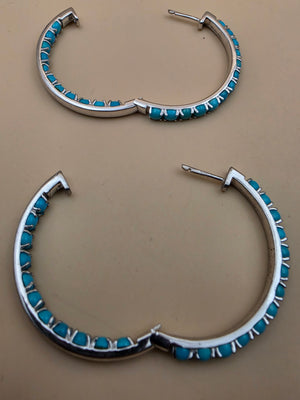 Sleeping Beauty Turquoise/Sterling Silver Inside Out 1.75" Hoop Earrings