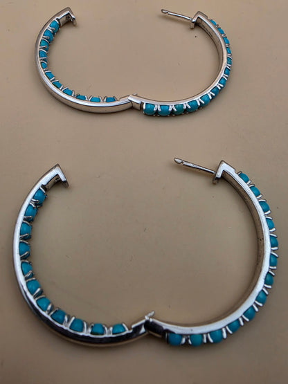 Sleeping Beauty Turquoise/Sterling Silver Inside Out 1.75" Hoop Earrings