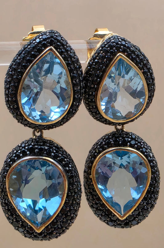 HSN Blue Topaz/Black Onyx Pavè 1.75" Drop/Dangle Earrings