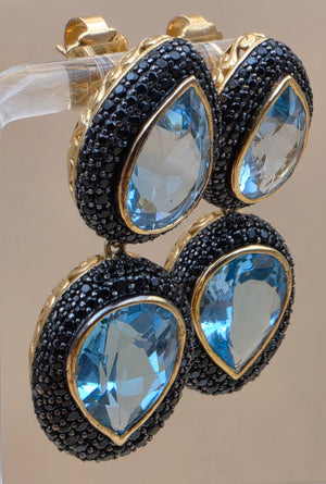 HSN Blue Topaz/Black Onyx Pavè 1.75" Drop/Dangle Earrings