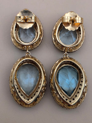 HSN Blue Topaz/Black Onyx Pavè 1.75" Drop/Dangle Earrings