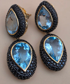 HSN Blue Topaz/Black Onyx Pavè 1.75" Drop/Dangle Earrings