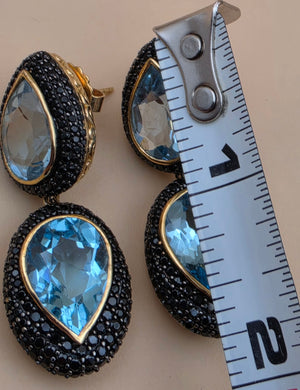 HSN Blue Topaz/Black Onyx Pavè 1.75" Drop/Dangle Earrings