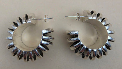 Silver Plated Shrimp/Ribbed Half Hoop 1.5" Earrings
