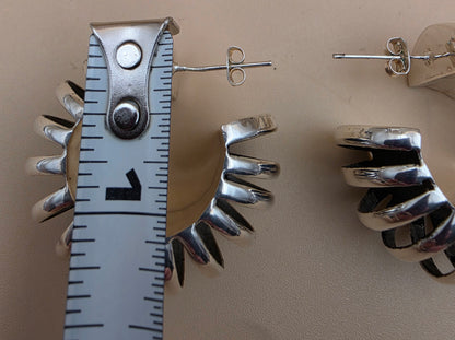 Silver Plated Shrimp/Ribbed Half Hoop 1.5" Earrings
