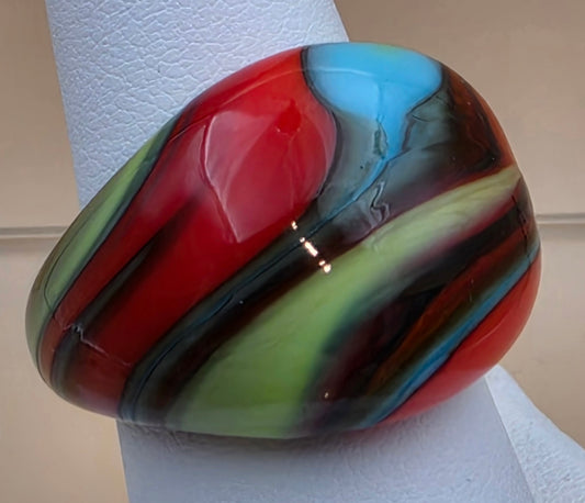 MURANO Style Red/Blue/Green/Yellow/Orange Art Glass Ring Size 7.75