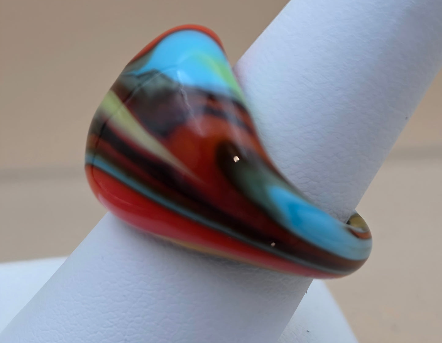 MURANO Style Red/Blue/Green/Yellow/Orange Art Glass Ring Size 7.75