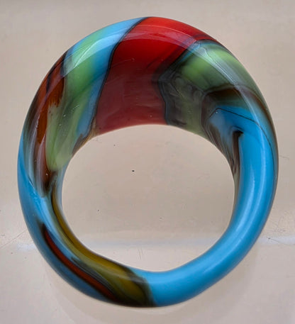 MURANO Style Red/Blue/Green/Yellow/Orange Art Glass Ring Size 7.75