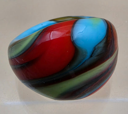 MURANO Style Red/Blue/Green/Yellow/Orange Art Glass Ring Size 7.75
