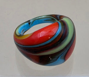 MURANO Style Red/Blue/Green/Yellow/Orange Art Glass Ring Size 7.75