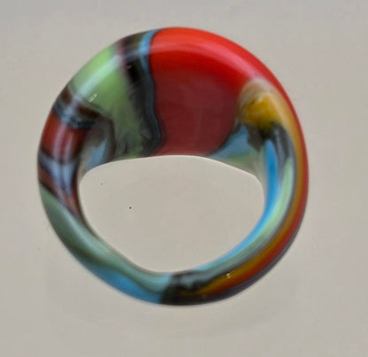 MURANO Style Red/Blue/Green/Yellow/Orange Art Glass Ring Size 7.75