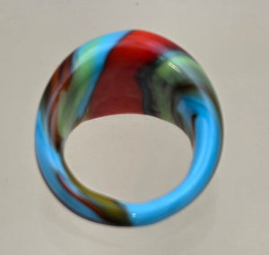 MURANO Style Red/Blue/Green/Yellow/Orange Art Glass Ring Size 7.75