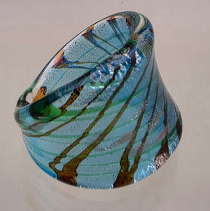 MURANO Style Silver Flake/Blue/Green/Orange Art Glass Ring Size 8.75