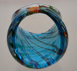 MURANO Style Silver Flake/Blue/Green/Orange Art Glass Ring Size 8.75