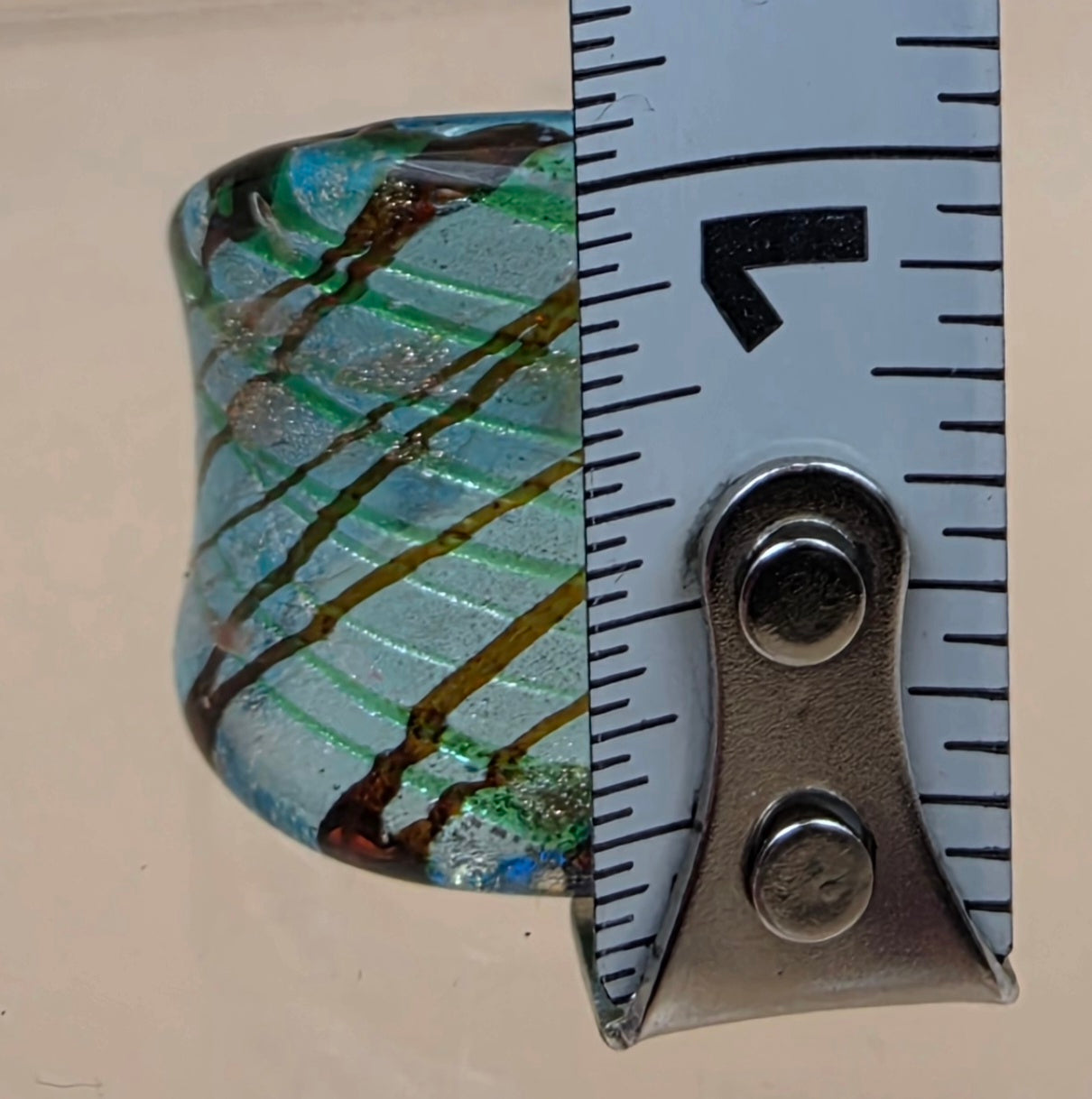 MURANO Style Silver Flake/Blue/Green/Orange Art Glass Ring Size 8.75