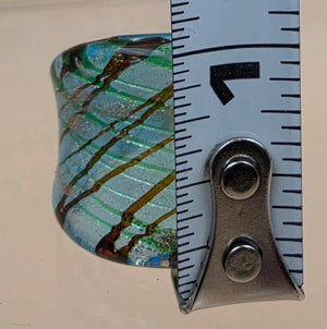 MURANO Style Silver Flake/Blue/Green/Orange Art Glass Ring Size 8.75