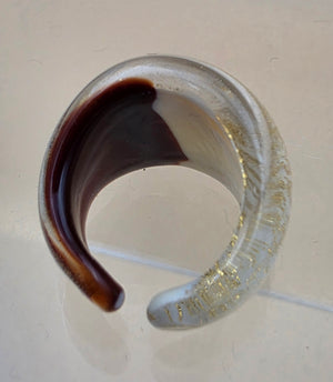 MURANO Style Gold Flake/White/Red Art Glass Ring Size 5.5