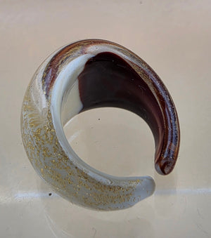 MURANO Style Gold Flake/White/Red Art Glass Ring Size 5.5