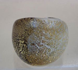 MURANO Style Gold Flake/White/Red Art Glass Ring Size 5.5