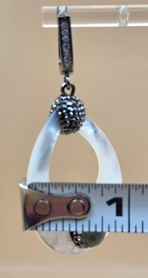 Mother Of Pearl/ Marcasite/Faceted Quartz/Sterling Silver Dangle Earrings