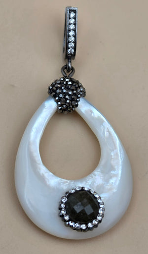 Mother Of Pearl/ Marcasite/Faceted Quartz/Sterling Silver Dangle Earrings